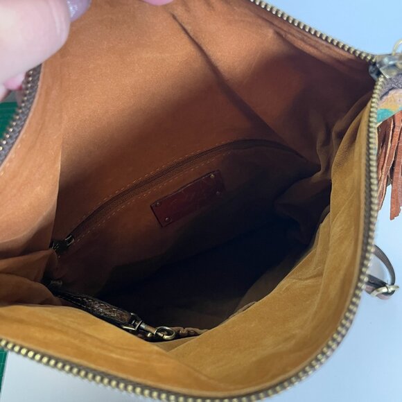 Patricia Nash Tan Purple Blue Floral Daisy Luzille Convertible Backpack Leather - Picture 9 of 10